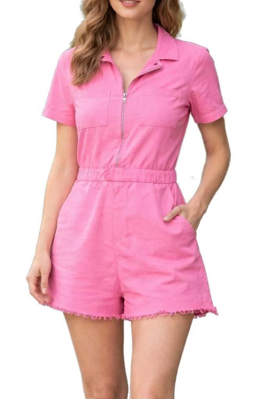 Sadie & Sage Pink Zip Front Utility Romper Size L